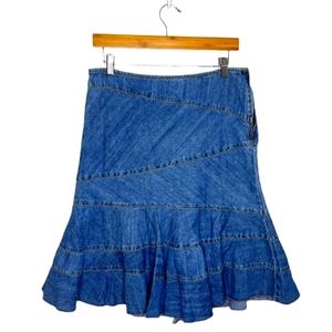 Y2K DKNY Jeans Cotton Lagenlook Ruffle Asymmetrical Seam Hem Skirt